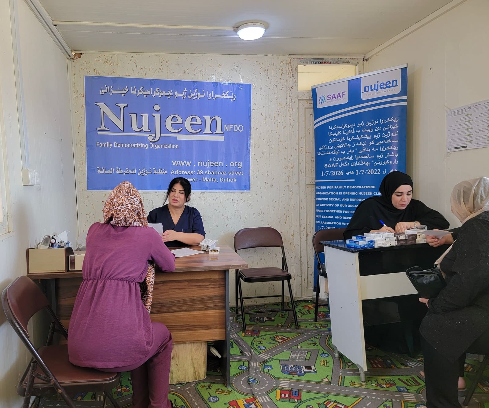 Nujeen staff providing services at the Nujeen clinic, Domiz 2 refugee camp