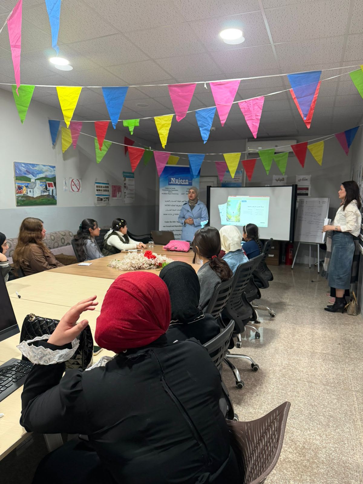 Nujeen field team working with women in the community
